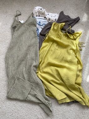 H&M Olive Green Textured Maxi Dress with Yellow-Green Slip